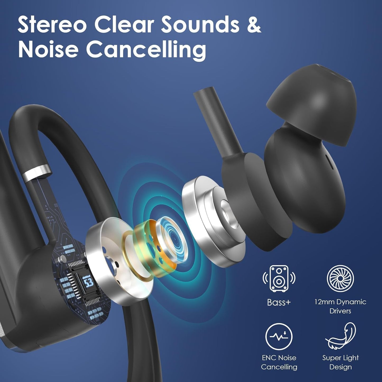 Wireless Earphone Ear-hook Hands-free Headphone Boom Mic Headset Over The Ear - ONXW227 2582-7