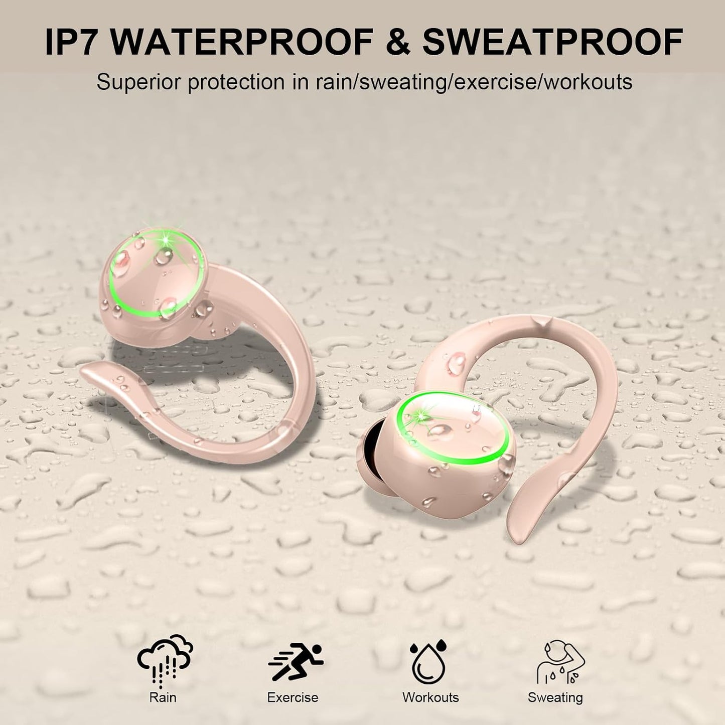 Pink Wireless Ear-hook Earphones Bluetooth Earbuds Over the Ear Headphones True Stereo Charging Case Hands-free - ONXW267 2628-7