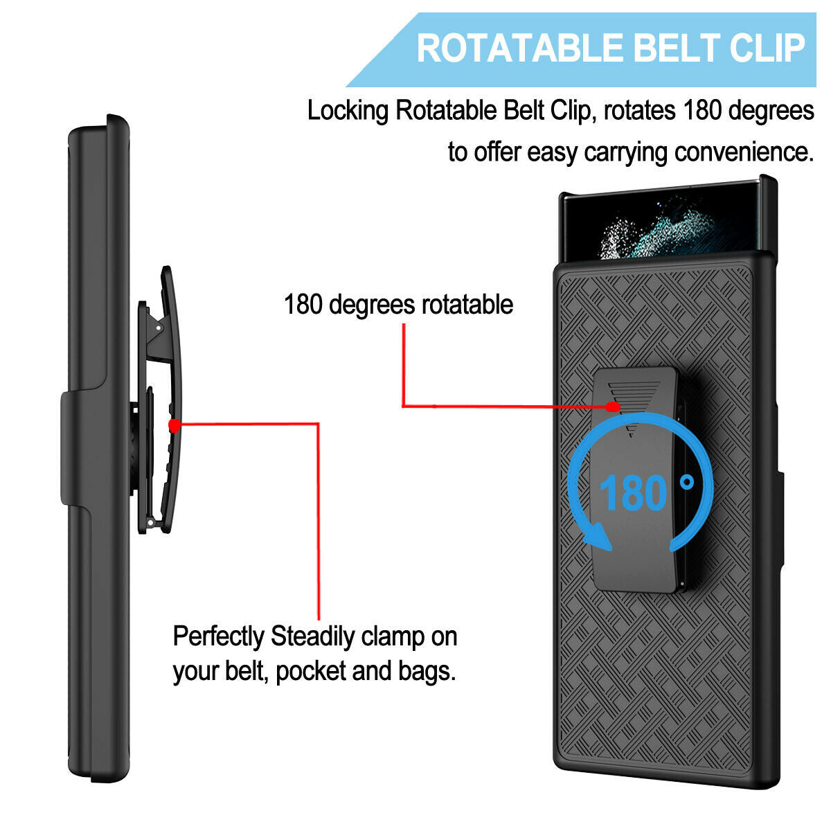 Belt Clip Case and Fast Home Charger Combo Swivel Holster PD Type-C Power Adapter 6ft Long USB-C Cable Kickstand Cover 2-Port Quick Charge - ONZ53+G88