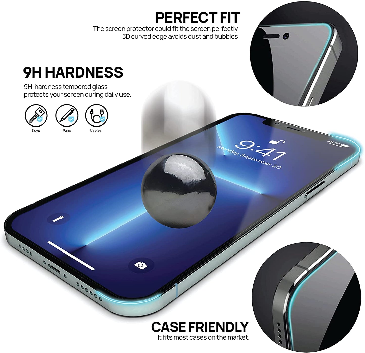 Belt Clip Case and 3 Pack Screen Protector Swivel Holster Tempered Glass Kickstand Cover 9H Hardness Anti-Glare - ONA12+3Z32