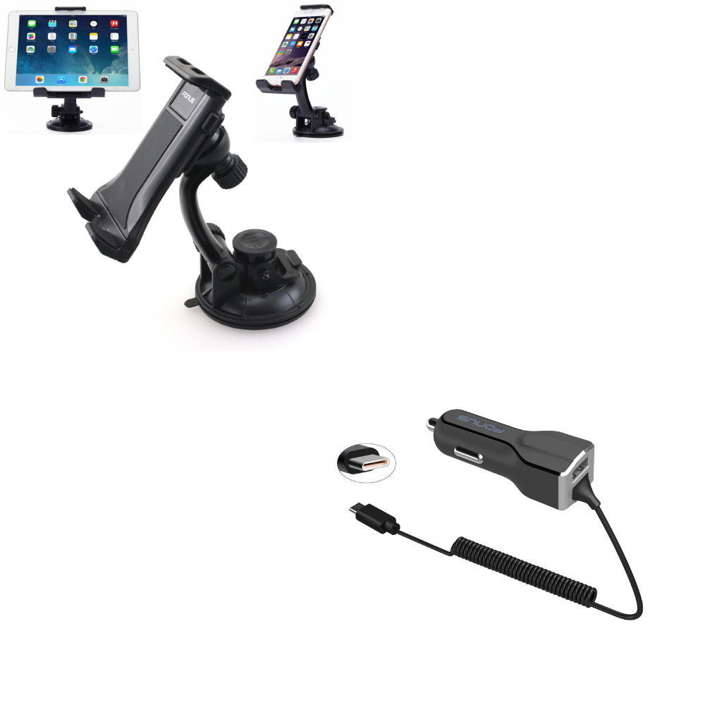 Car Windshield Dashboard Mount for Tablets and Phones + 30W TYPE-C Car Charger Extra Fast Charge Port