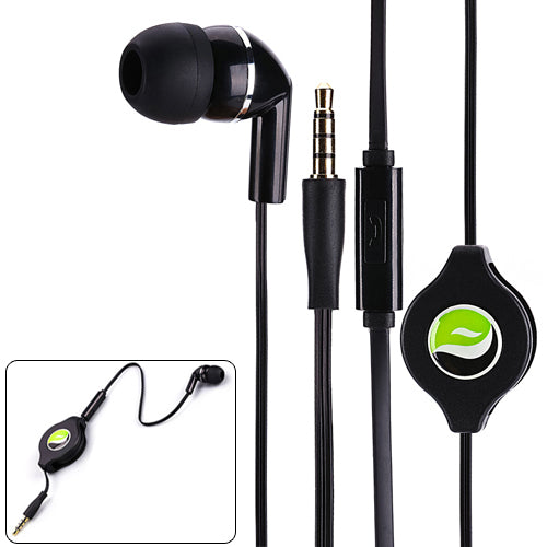 Retractable Mono Earphone Headphone 3.5mm w Mic Headset Handsfree Earbud