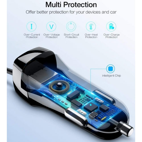 36W Fast Car Charger USB-C Power Adapter Coiled Type-C Cable Extra USB Port DC Socket - ONJ27
