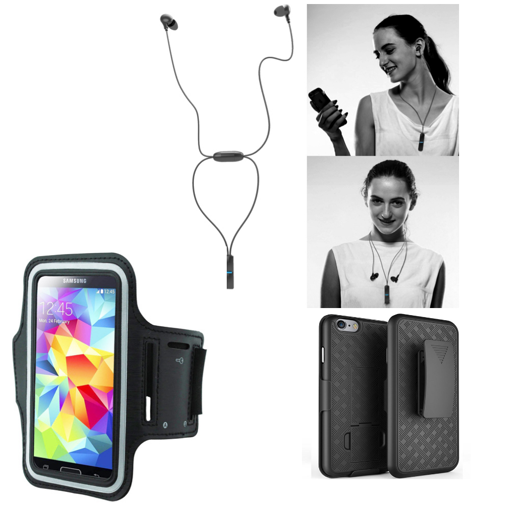 Apple iPhone 7 Shell Holster Combo w/ Kickstand + Hi-Fi Sports Wireless Headset + Black Samsung Galaxy S5 Armband