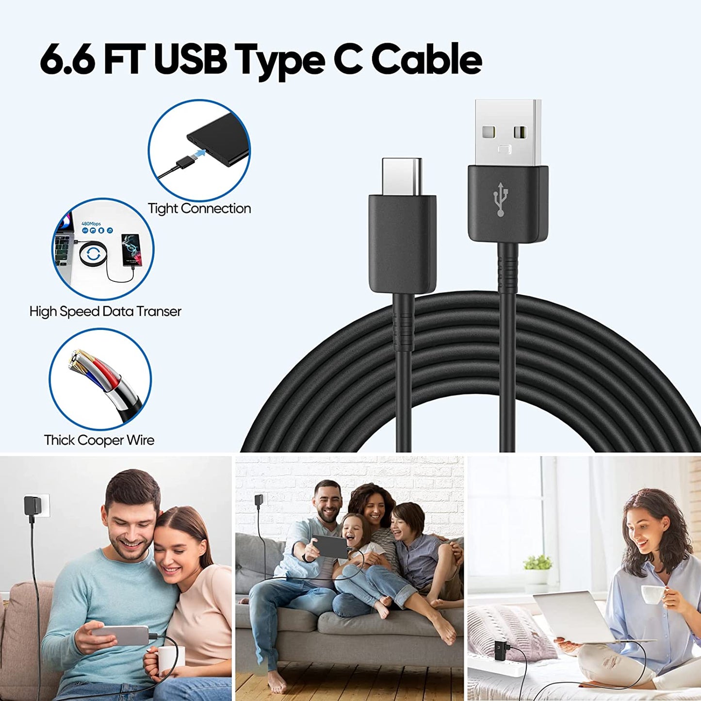 Home Wall Charger 6ft Long USB-C Cable Power Adapter Long Cord AC Plug USB-C - ONG77