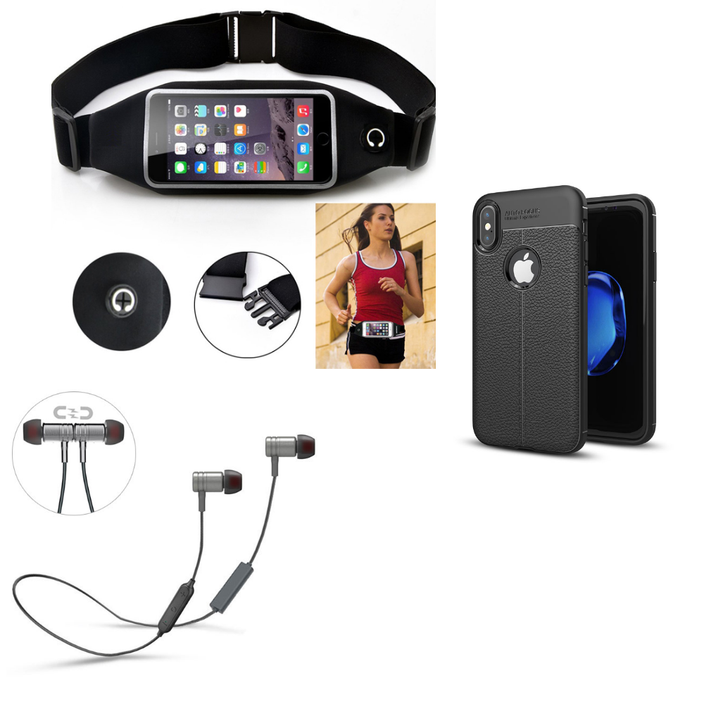 Ultra Slim TPU Bumper Case Cover + Behind-the-head Sports Wireless Headset + Reflective Sports Belt Waist Bag with Transparent Touch Screen Window
