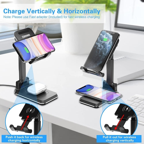 Dual 10W Wireless Charger Fast Foldable Stand 2-Coils Charging Pad - ONJ96