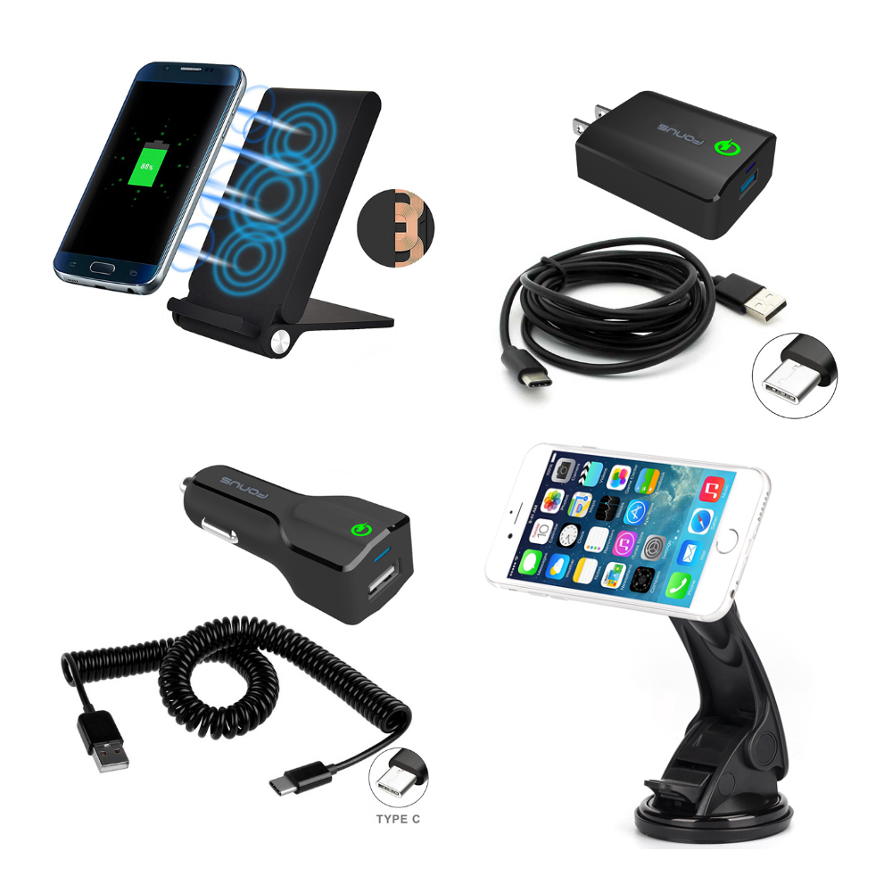 Wireless Charging Folding Stand Fast Charge 3 Coils + 18W Adaptive Fast USB Home Wall Charger QC3.0 Turbo Charge Support + 24W Adaptive Fast USB Car Charger Quick Charge 3.0 Coiled Type-C Cable + Premium Magnetic Car Mount Dash and Windshield Holder