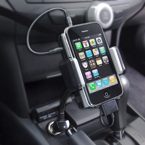 Car Mount FM Transmitter Charger Holder USB Port Swivel DC Socket