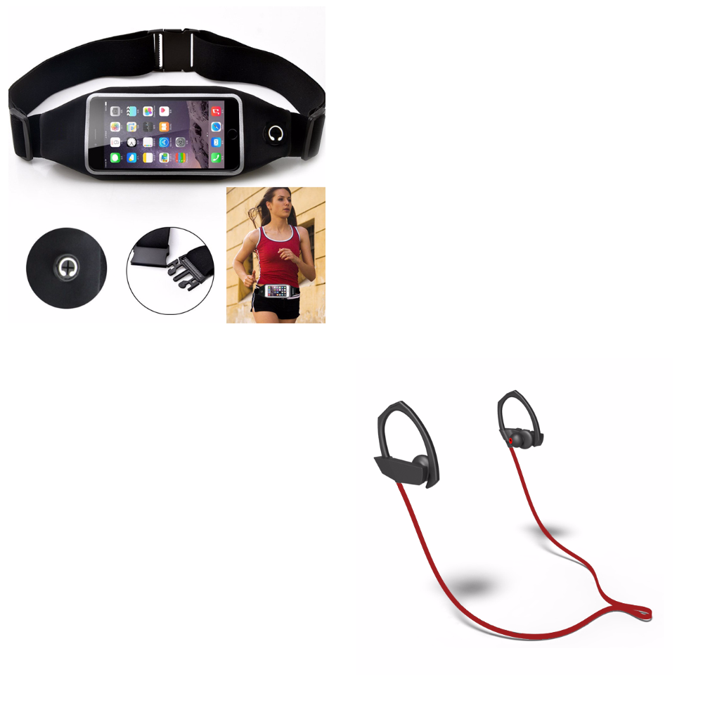 Reflective Sports Belt Waist Bag with Transparent Touch Screen Window + Sports Bluetooth Wireless Headset