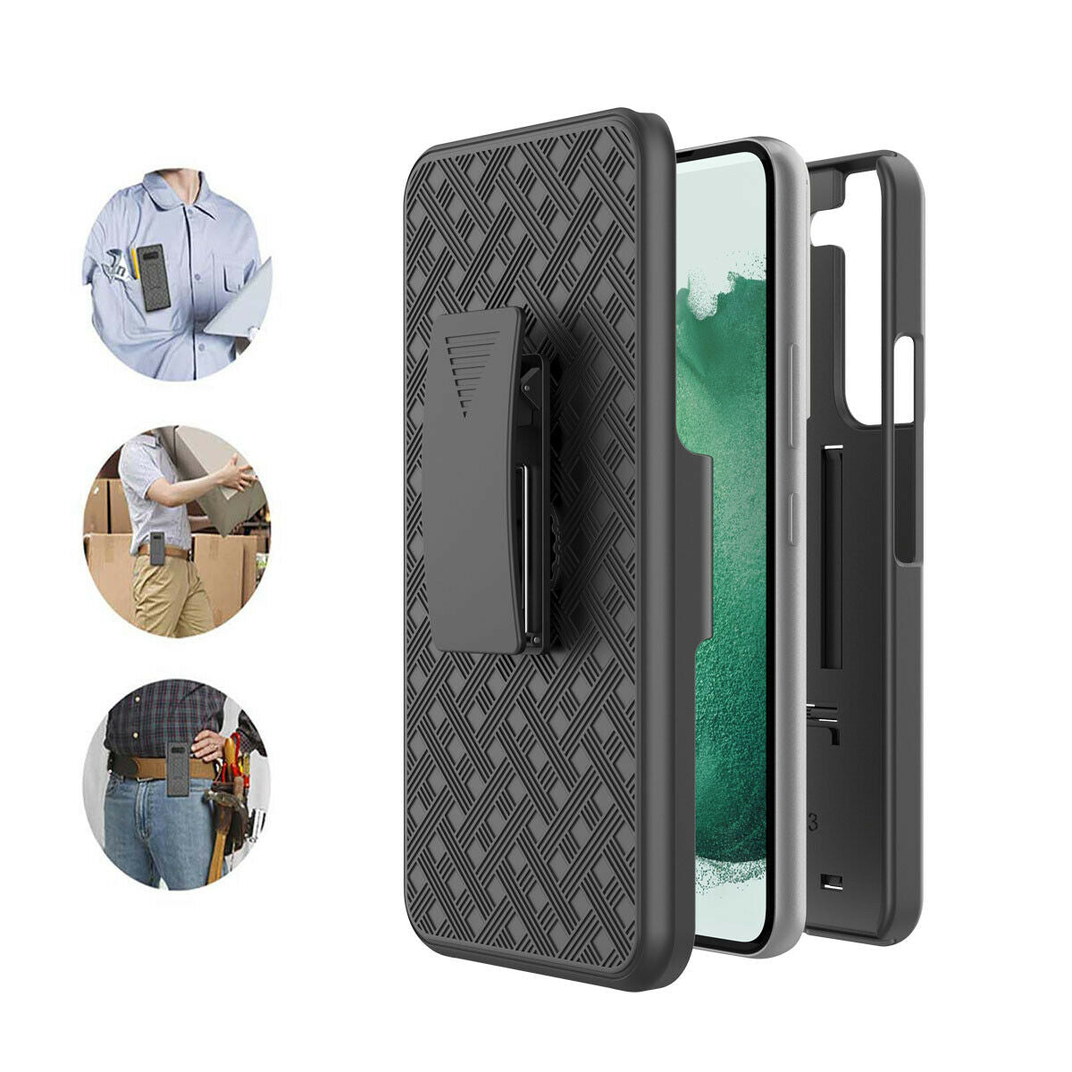 Belt Clip Case and 3 Pack Privacy Screen Protector Swivel Holster TPU Film Kickstand Anti-Peep Anti-Spy - ONZ56+3Z25