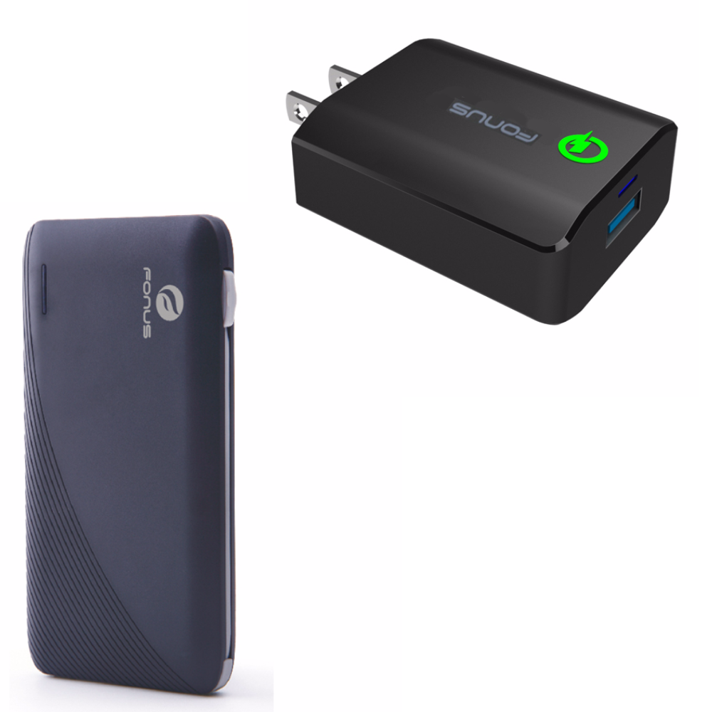 Fonus 10000mAh Power Bank Black 18W Adaptive Fast USB Home Charger Qualcomm Quick Charge