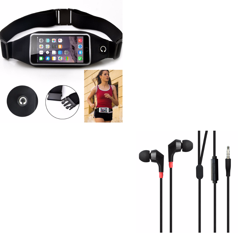 Reflective Sports Belt Waist Bag with Transparent Touch Screen Window + Premium Sound Quality Flat Cable Headset with Microphone