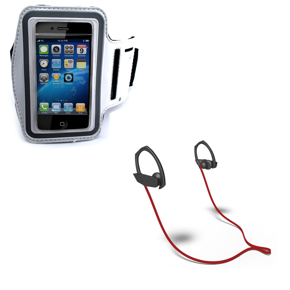 White Premium Gym Exercise Jogging Sports Armband Cover Case + Sports Wireless Headset