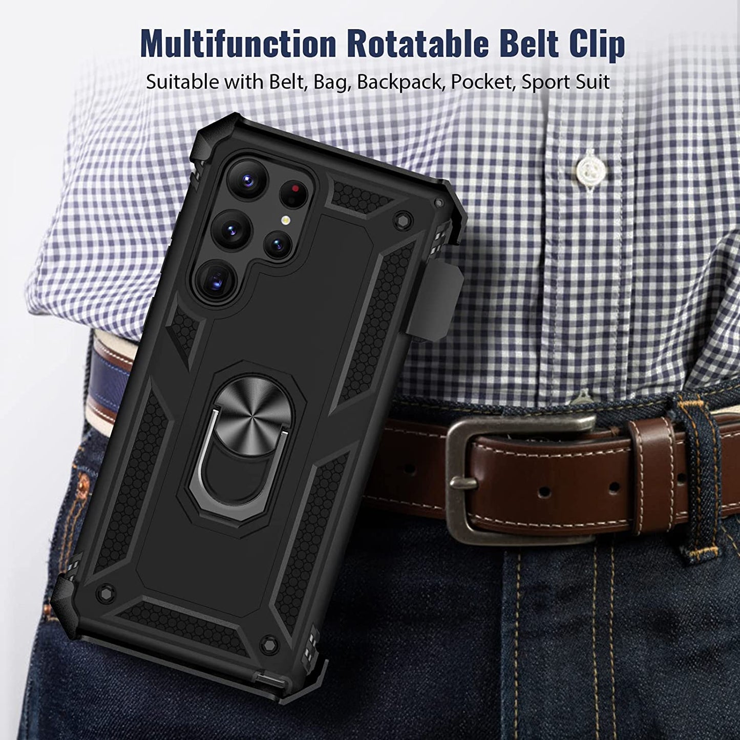 Case Belt Clip Holster Swivel Metal Ring Cover Kickstand Armor - ONZ65