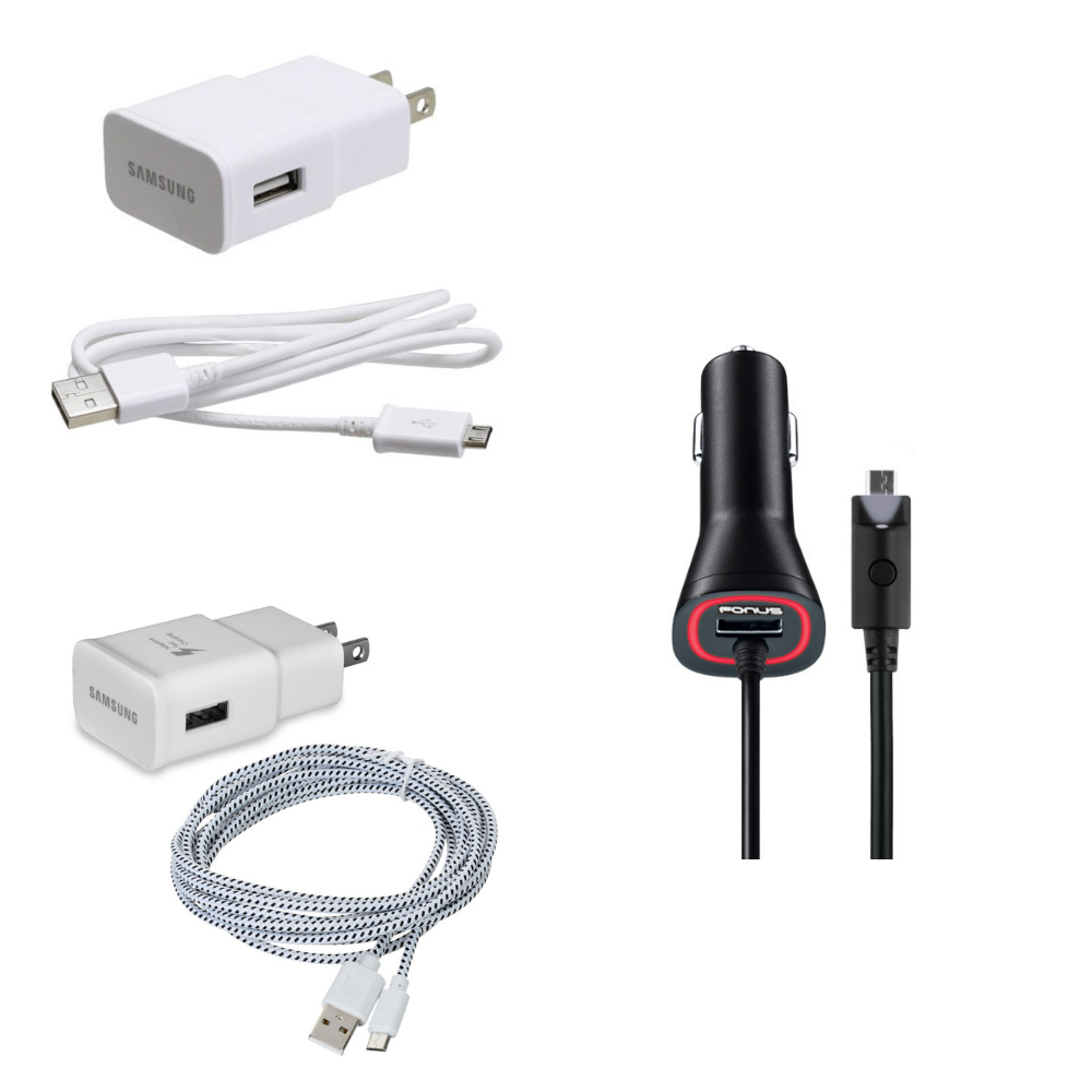 Samsung Galaxy S4 and Note Home Charger White + Samsung Adaptive Fast Charger with 6ft Long Micro-USB Cable + 2.1Amp Rapid Car Charger with LED Light