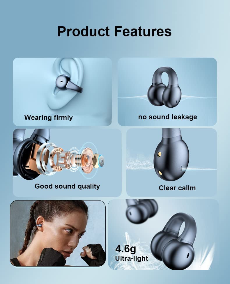 Wireless Ear-Clip TWS Earphones Bluetooth Earbuds Bone Conduction Headphones True Stereo Charging Case Hands-free Mic - ONZ30