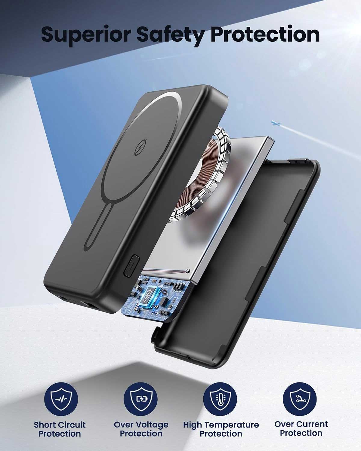 10000mAh 22.5W Power Bank Magnetic Wireless Charging  Backup Battery Portable Charger Slim 2-Port USB  - ONF77 2336-4