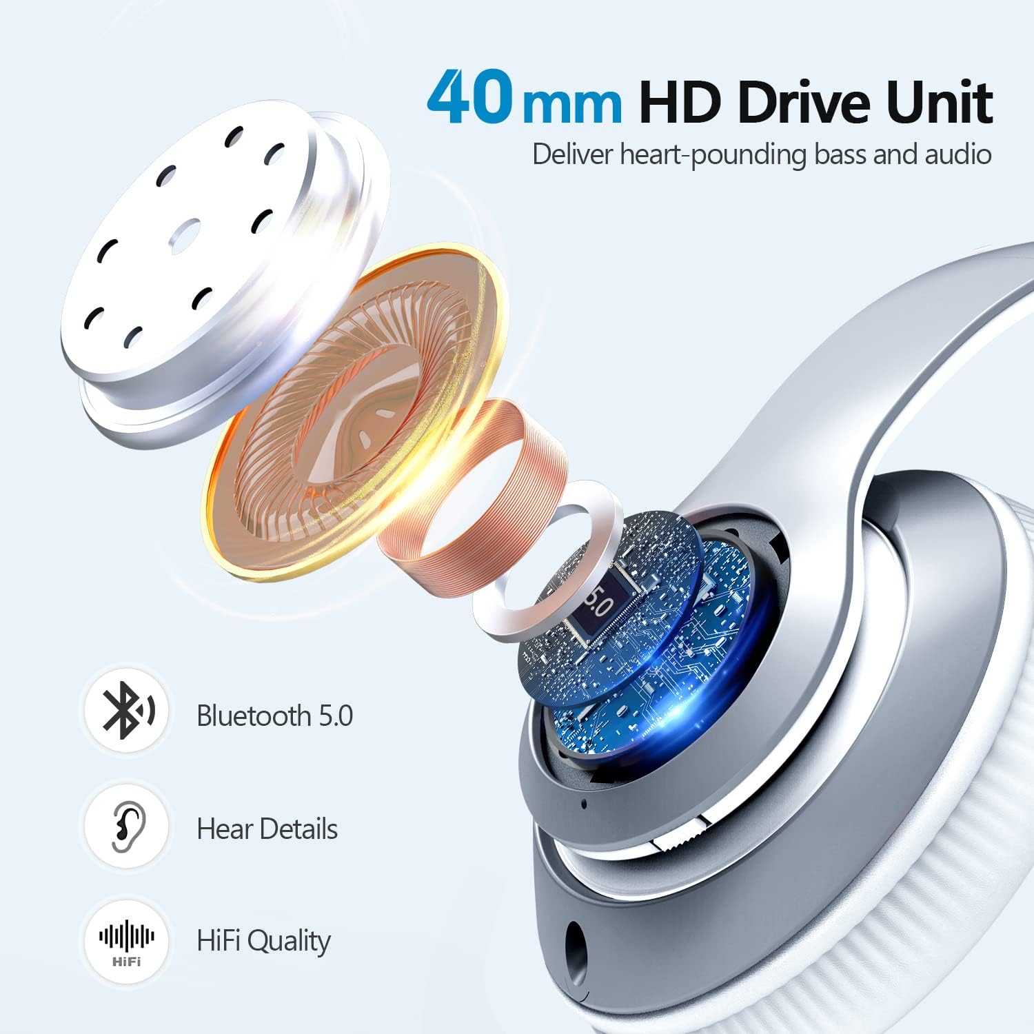 Wireless Headphones Foldable Headset w Mic Earphones Earbuds  - ONXW130 2478-6
