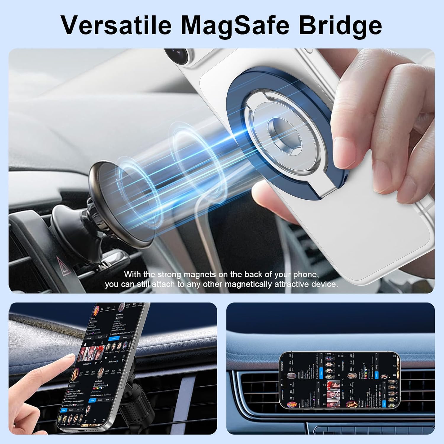Metal Magnetic Ring Phone Holder  Blue Kickstand Folding Desk Stand  - ONXW218 2568-3