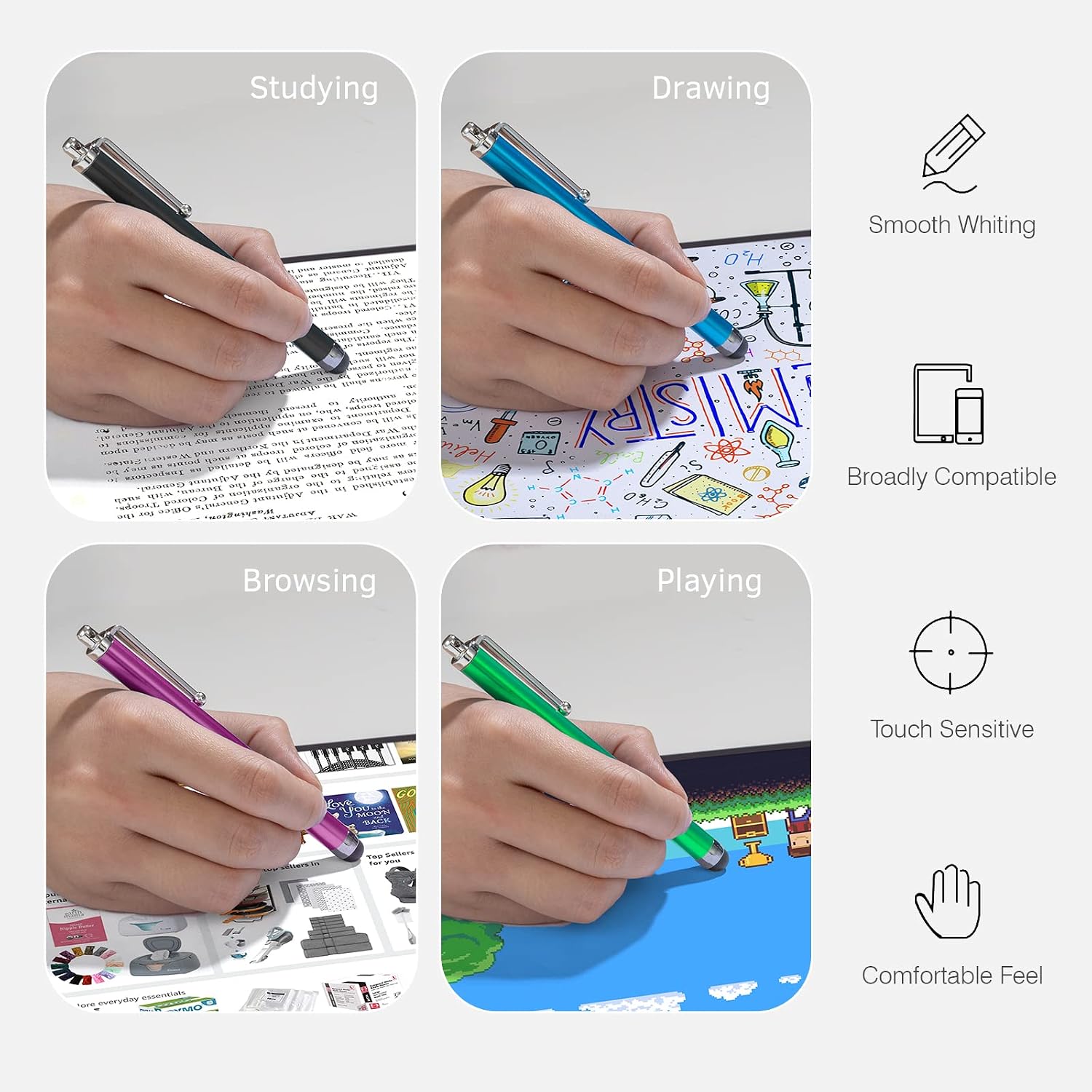 Colorful 10 Pack Stylus Touch Pen Compact Lightweight Rubber  - ONXW270 2631-5