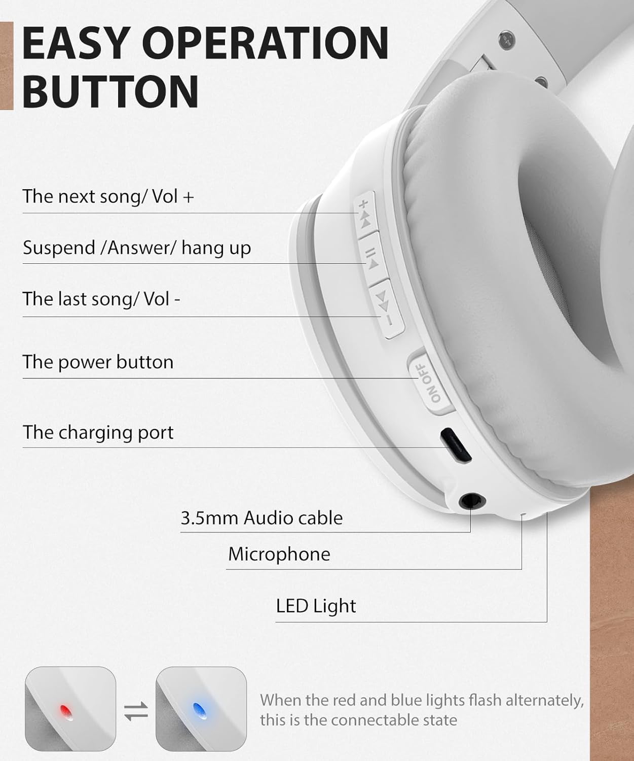 Wireless Headphones Foldable Headset w Mic Earphones Earbuds  - ONXW132 2481-3