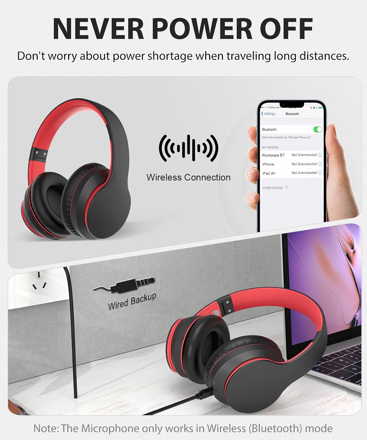 Wireless Headphones Foldable Headset w Mic Earphones Earbuds  - ONXW133 2482-6