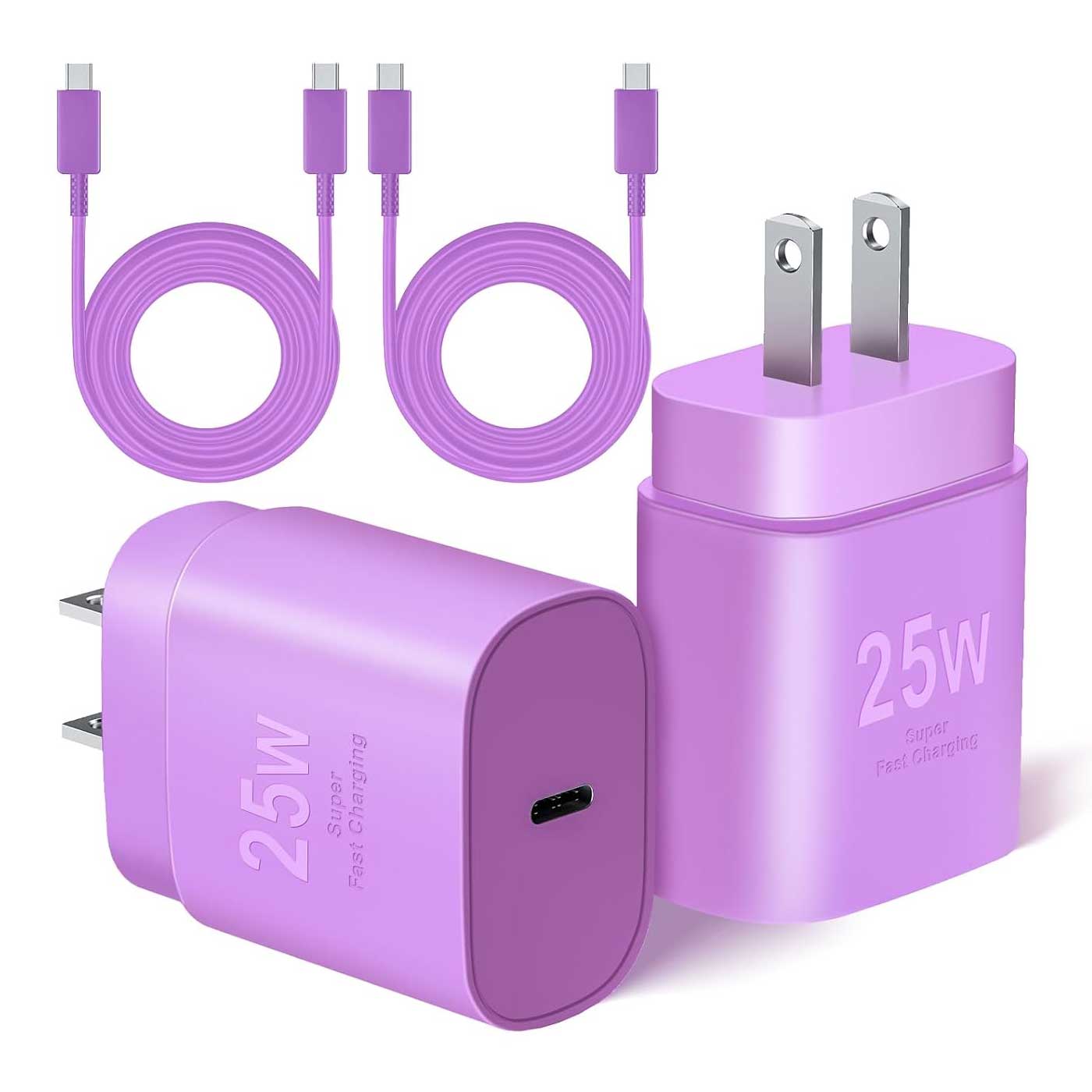 Purple 2 Pack 25W Fast Home Charger PD Type-C 6ft and10ft USB-C Cable Quick Power Adapter  - ONXW234 2590-1