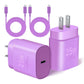 Purple 2 Pack 25W Fast Home Charger PD Type-C 6ft and10ft USB-C Cable Quick Power Adapter  - ONXW234 2590-1