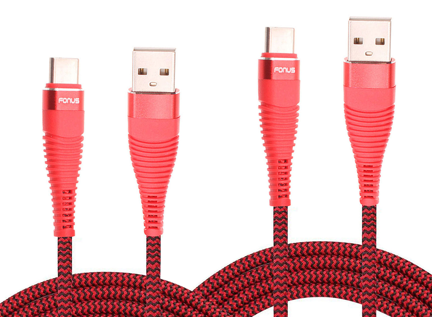  6ft and 10ft Long USB-C Cables   Fast Charge   TYPE-C Cord   Power Wire   Data Sync   Red Braided   - ONJ21+J53 1995-1