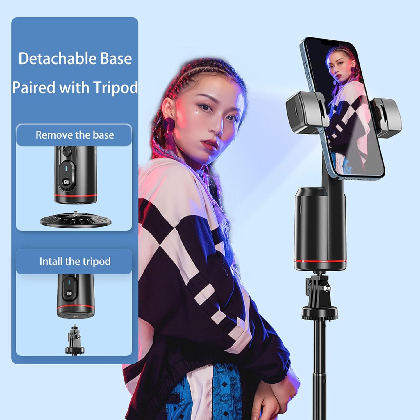 Auto Face Tracking Holder Phone Stand 360-degree Rotation Tripod Smart Camera Shooting Rechargeable Remote Shutter  - ONXW125 2473-4