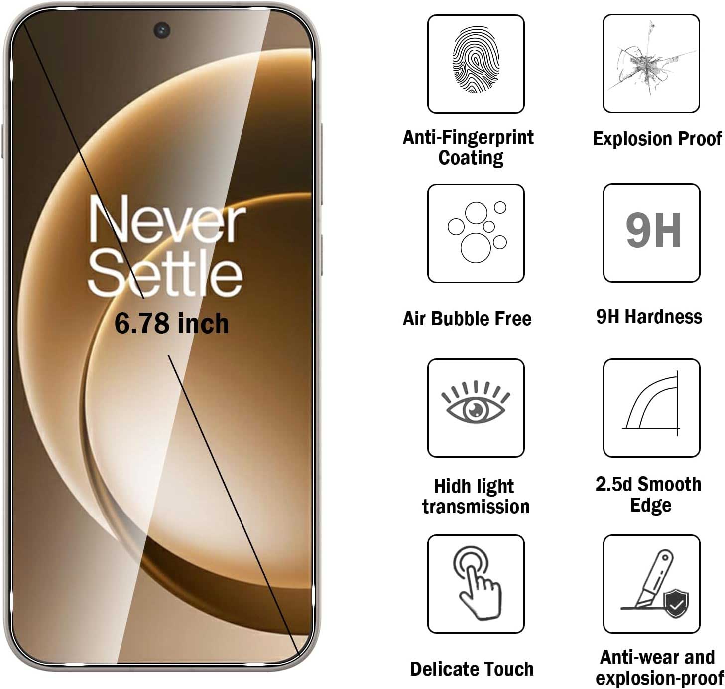 2 Pack Screen Protector Tempered Glass HD Clear Full Cover (Fingerprint Unlock) 9H Hardness  - ON2SP75 2313-2
