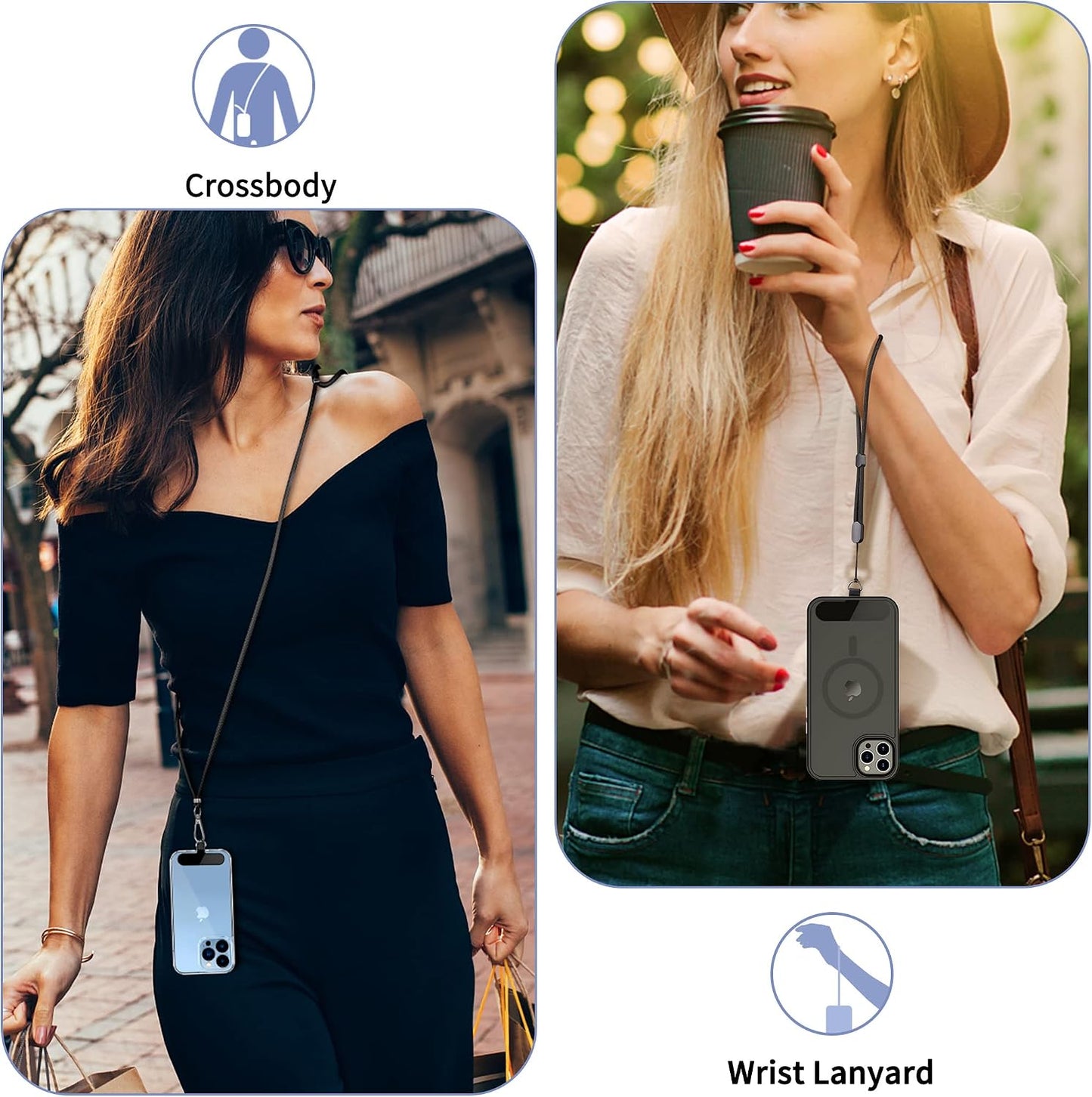 Black 2 Pack Phone Lanyard Holder Adjustable 1 Pcs Neck Straps 1 Pcs Wrist Straps For Phone Cases  - ONXW273 2634-6