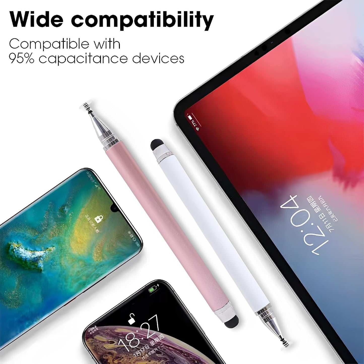 3 Pcs Stylus Touch Screen Pen  Lightweight Plastic  Black, White, Rose Gold  - ONXW260 2621-5
