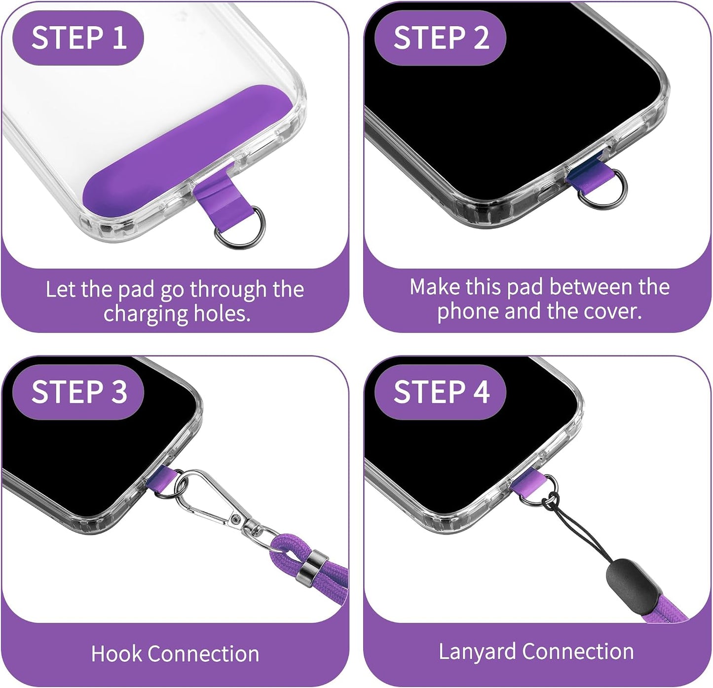 Purple 2 Pack Phone Lanyard  Adjustable Holder 1 Pcs Neck Straps 1 Pcs Wrist Straps For Phone Cases   - ONXW274 2635-3