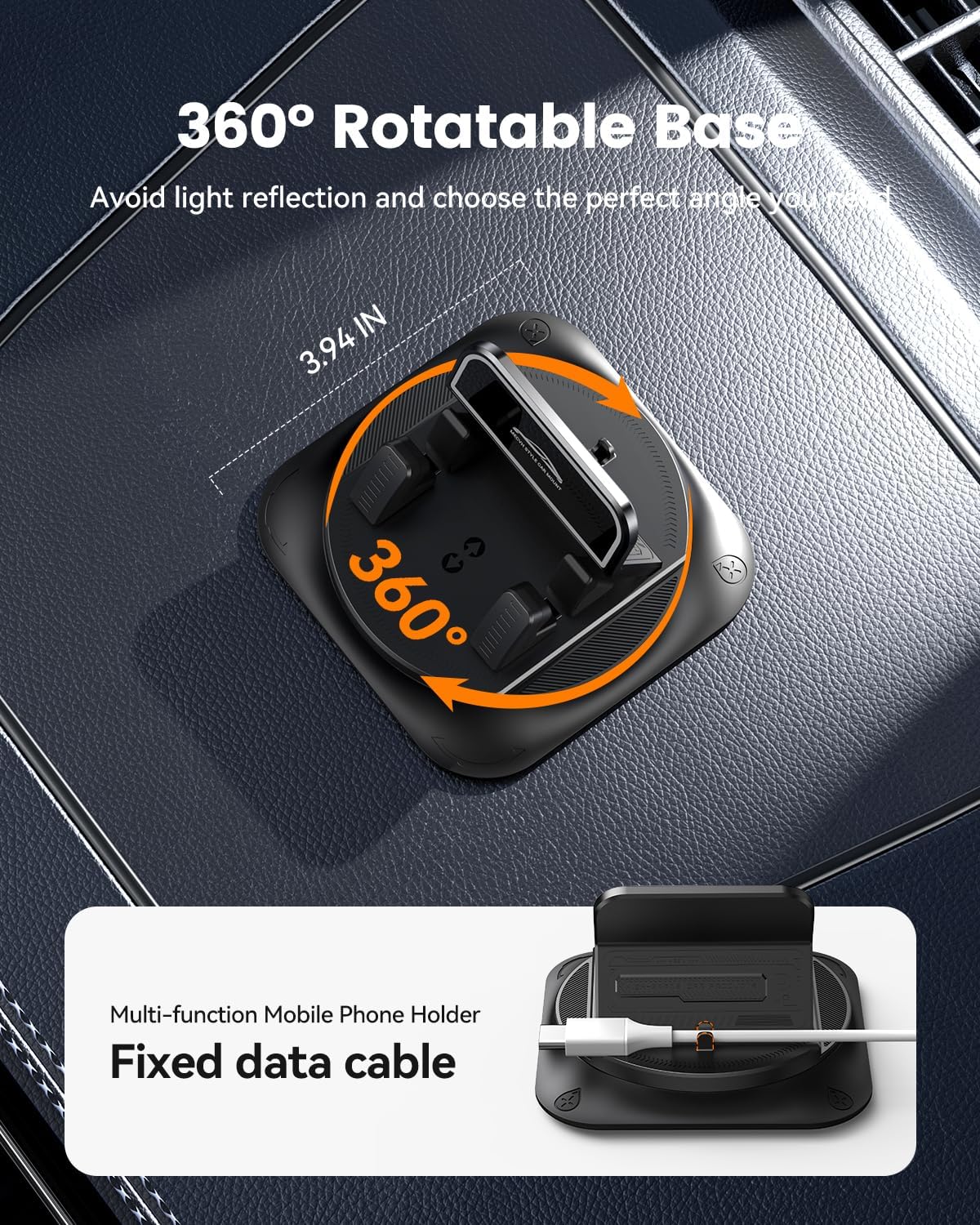 Car Mount Non-Slip 360 Degree Rotation Dashboard Holder One-Hand Operation Adjustable Spring Clip  - ONXW201 2551-5