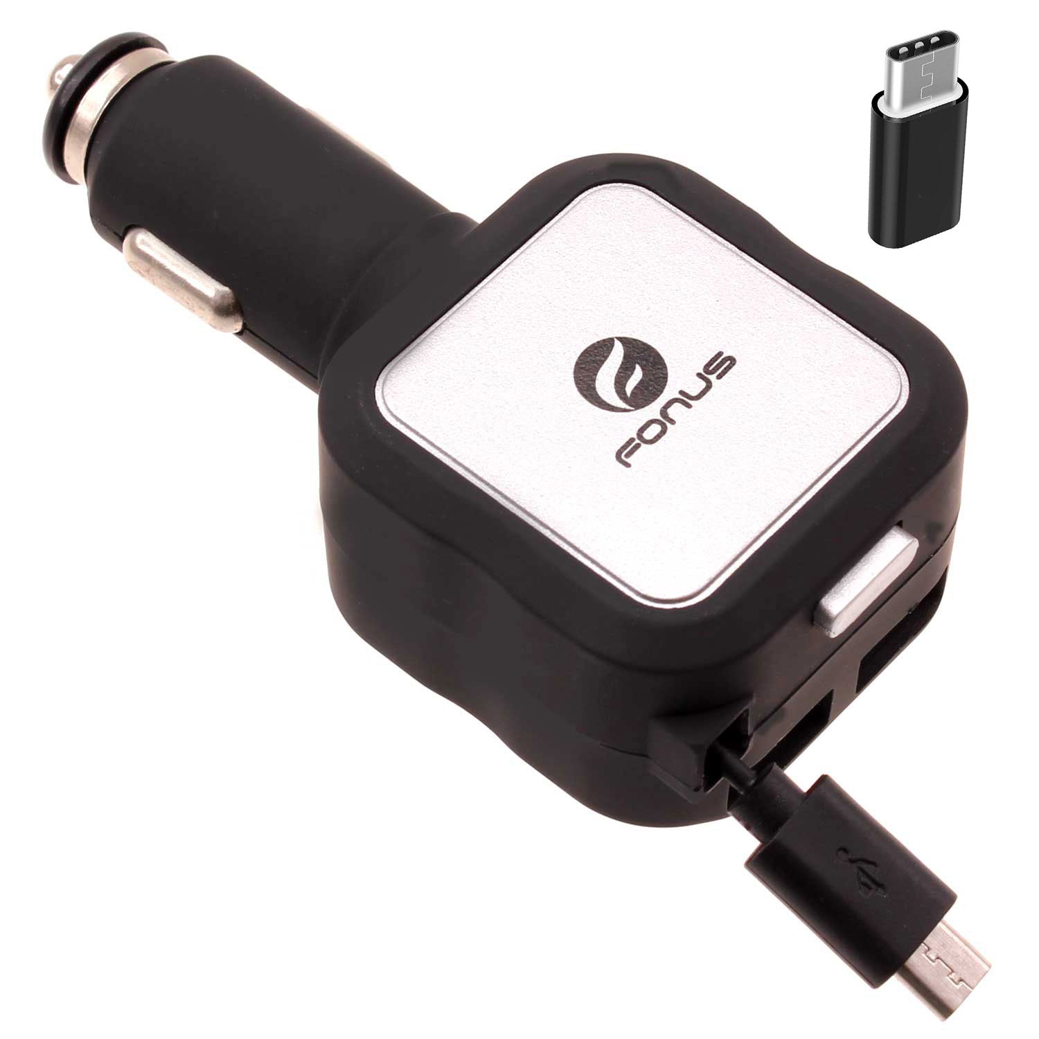  Retractable Car Charger   4.8Amp   2-Port USB  USB-C Adapter   DC Socket   Power Adapter  - ONG50 2016-1