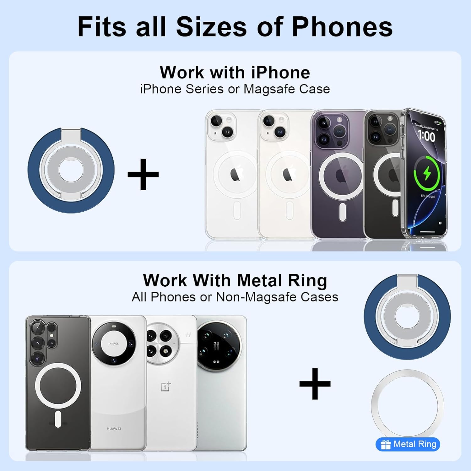 Metal Magnetic Ring Phone Holder  Blue Kickstand Folding Desk Stand  - ONXW218 2568-6