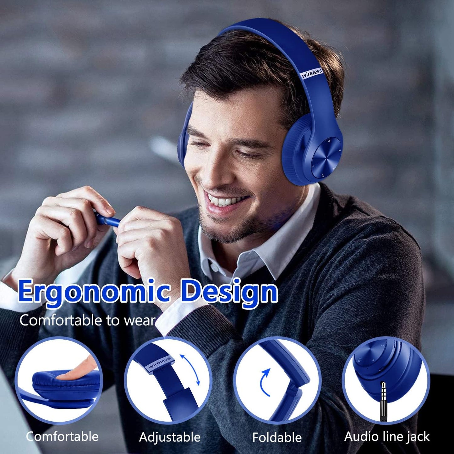 Wireless Headphones Foldable Headset w Mic Earphones Earbuds  - ONXW131 2480-3