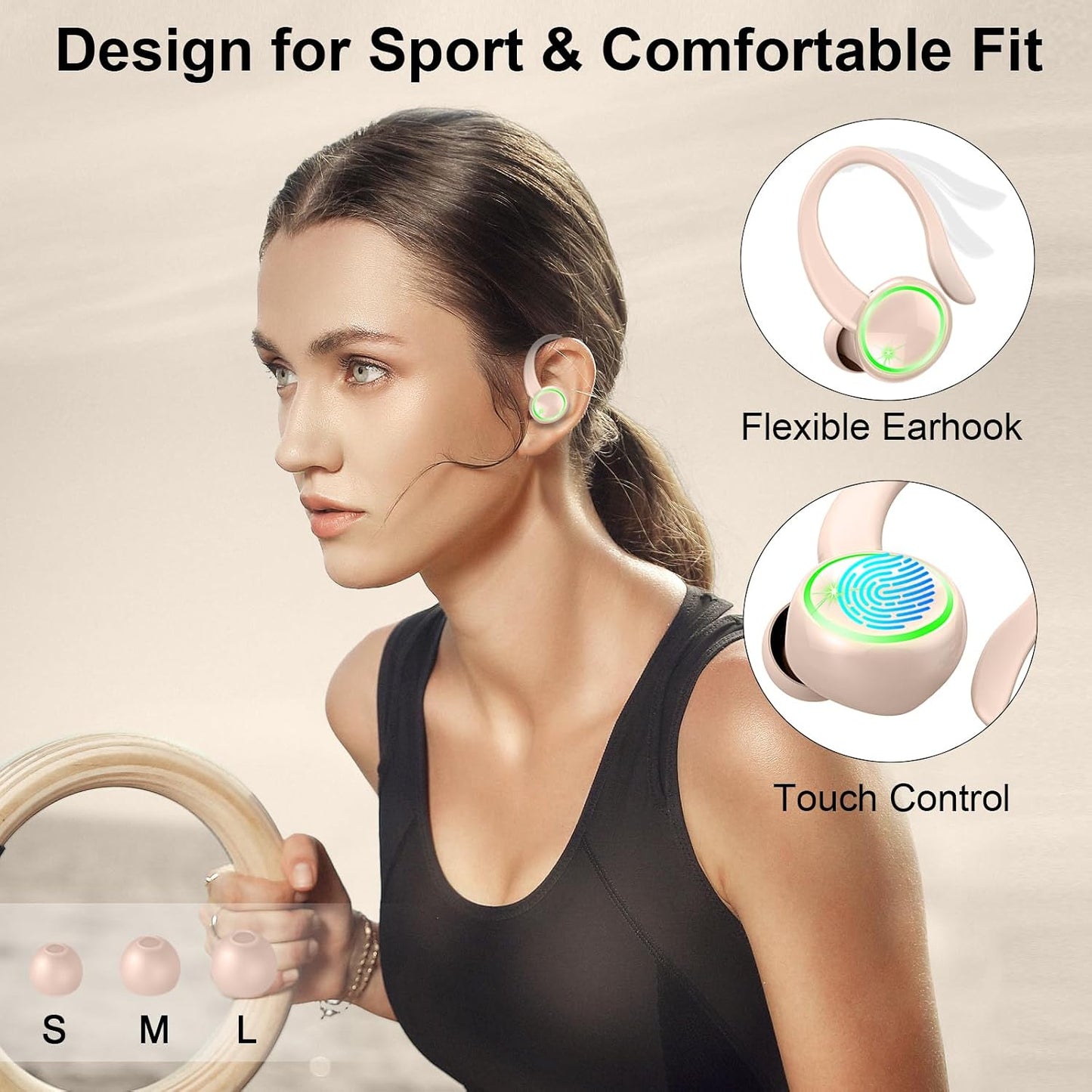 Pink Wireless Ear-hook Earphones Bluetooth Earbuds Over the Ear Headphones True Stereo Charging Case Hands-free  - ONXW267 2628-4