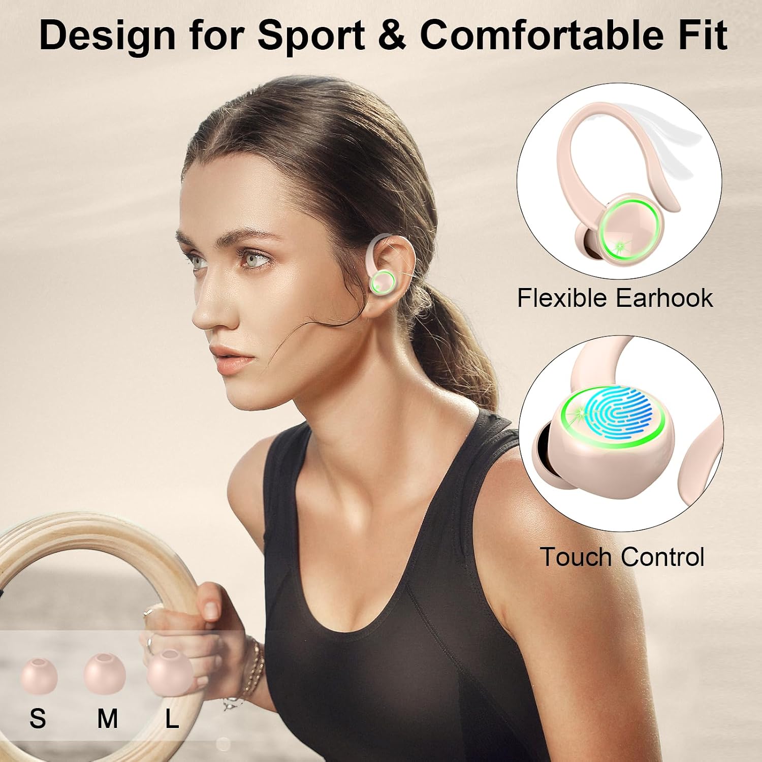 Pink Wireless Ear-hook Earphones Bluetooth Earbuds Over the Ear Headphones True Stereo Charging Case Hands-free  - ONXW267 2628-4