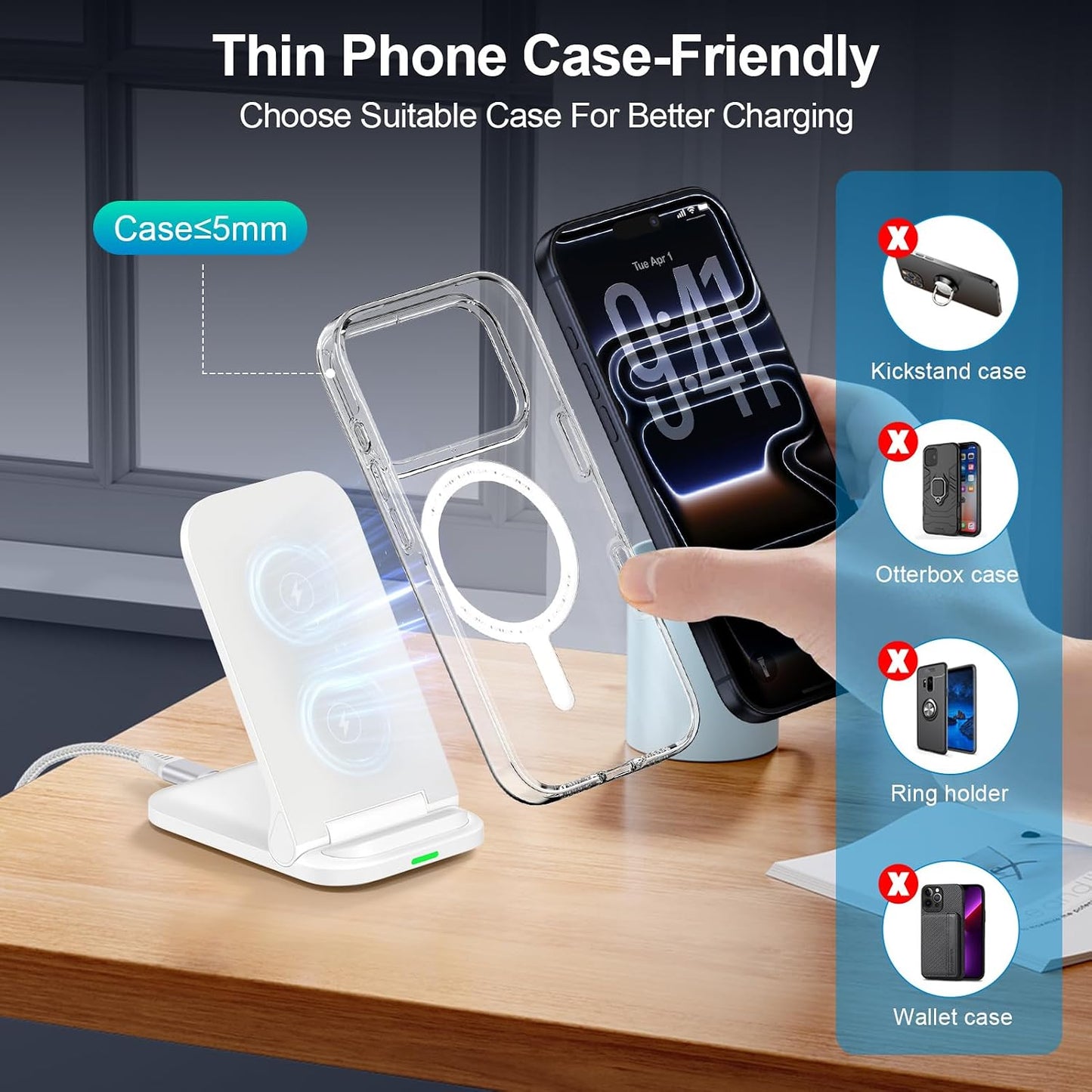 Foldable Wireless Charger 15W Fast Folding Stand Charging Pad Slim  - ONXW205 2555-6