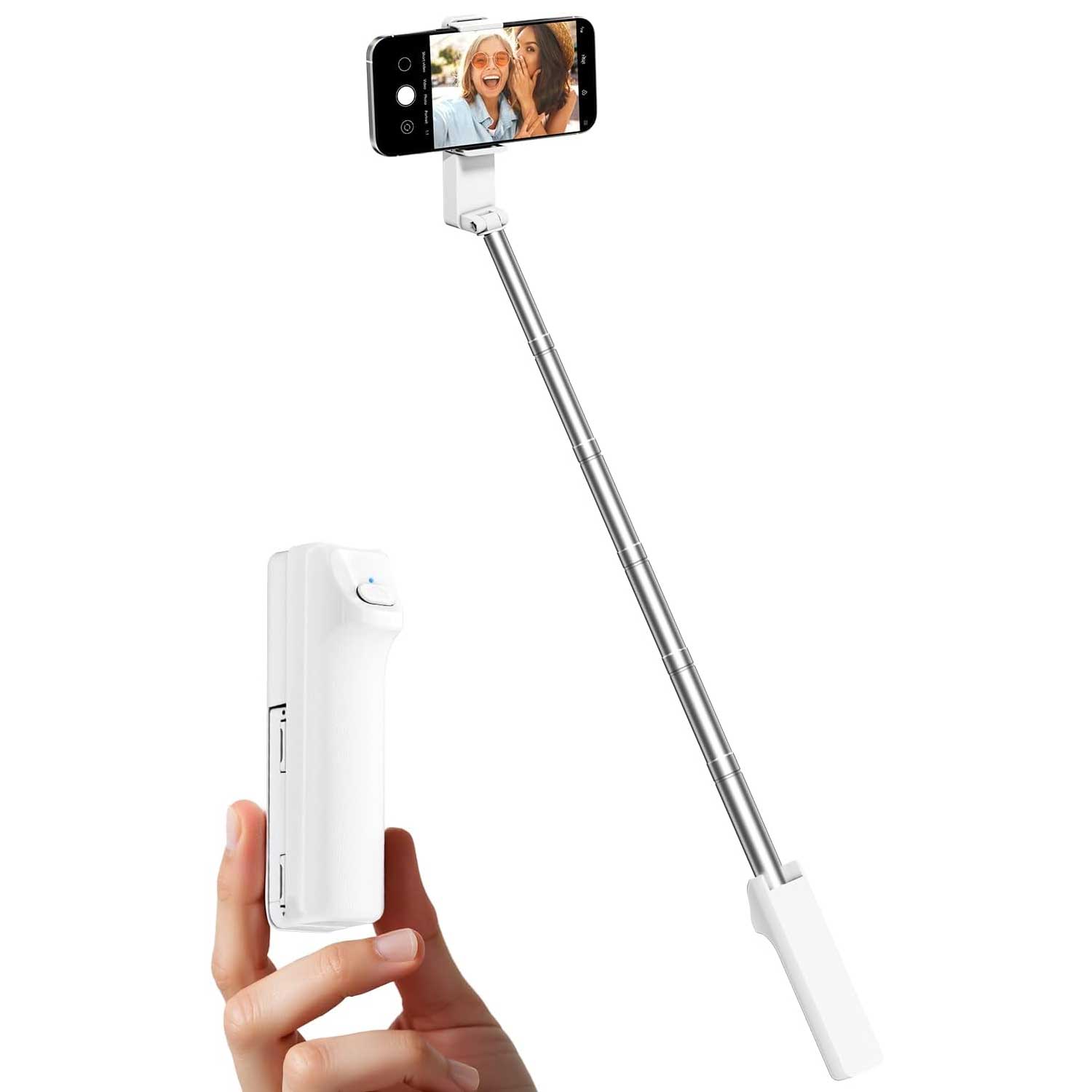 White Selfie Stick  Wireless Built-in Tripod Remote Shutter Self-Portrait Extendable  - ONXW246 2603-1