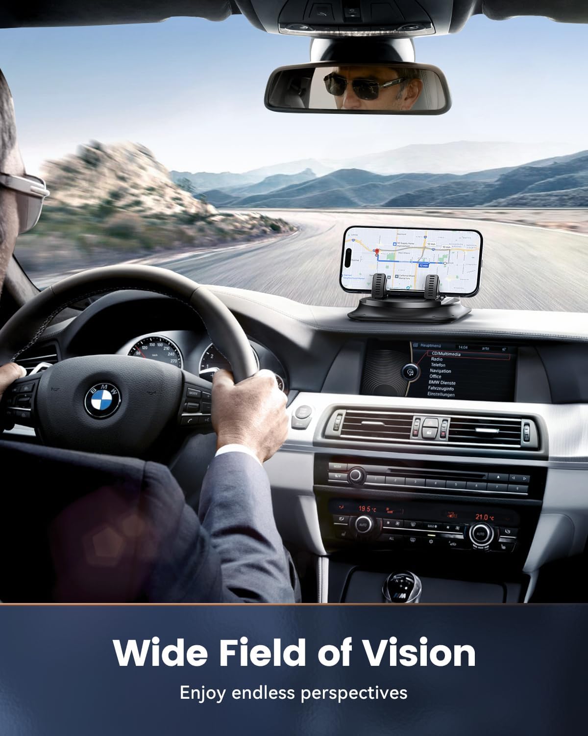 Car Mount Non-Slip 360 Degree Rotation Dashboard Holder One-Hand Operation Adjustable Spring Clip  - ONXW201 2551-2