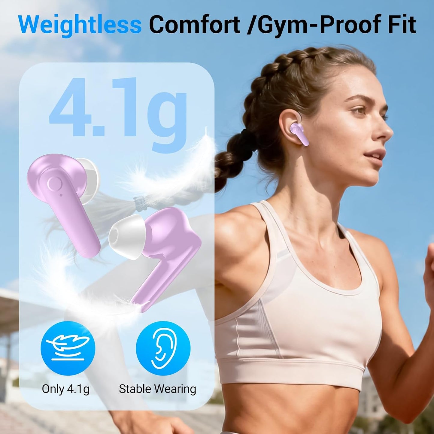 Purple TWS Earphones Wireless Earbuds Headphone True Stereo Headset  - ONXW186 2535-7