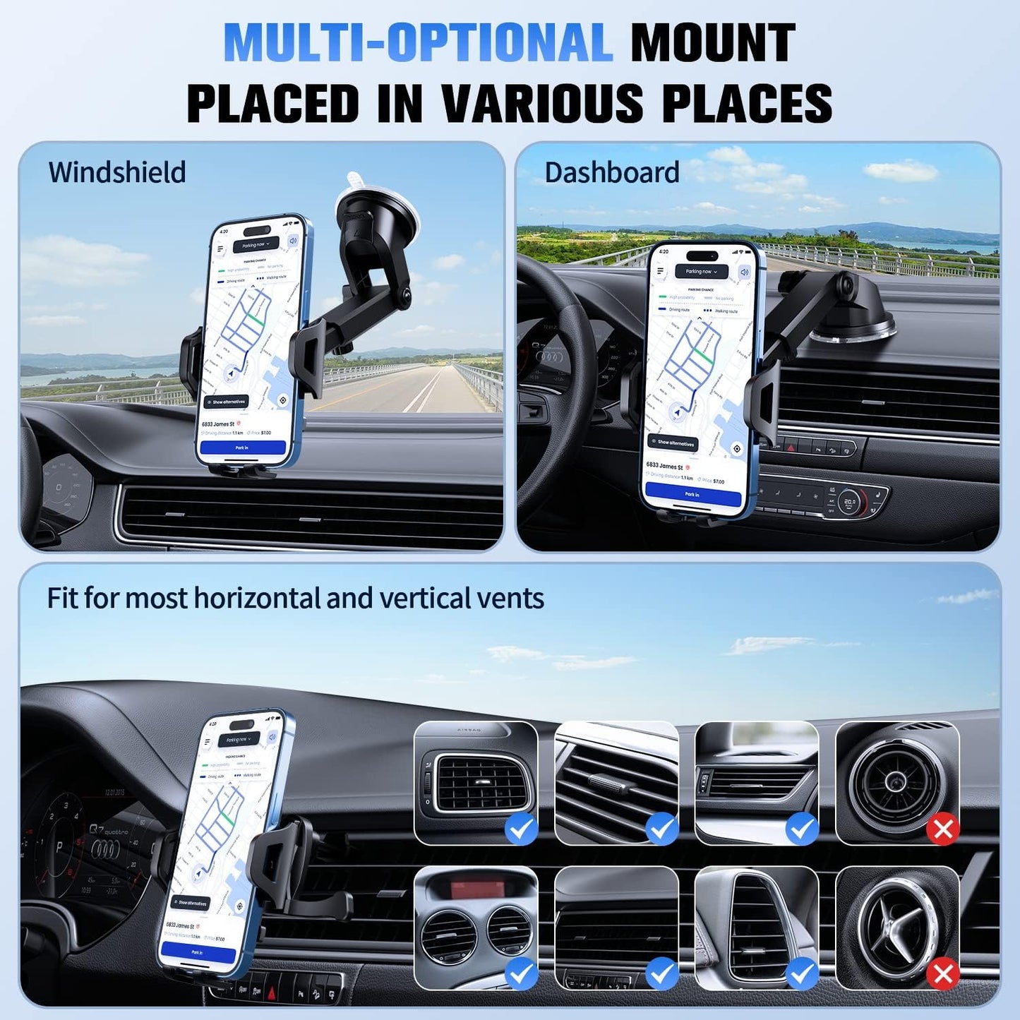 Car Mount  Windshield   Air Vent  Phone Holder Glass Cradle Suction  - OND38 1999-2