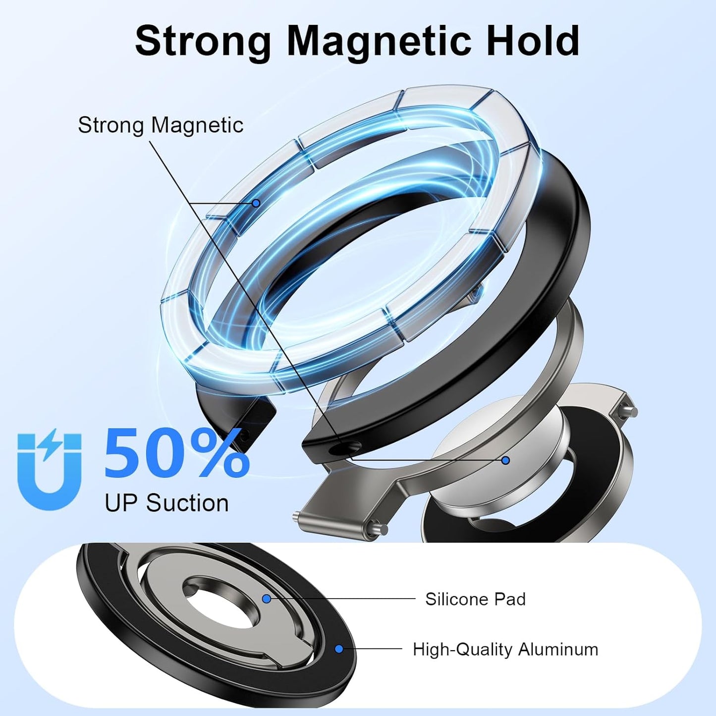 Metal Magnetic Ring Phone Holder  Kickstand Folding  Desk Stand Black  - ONXW215 2565-5