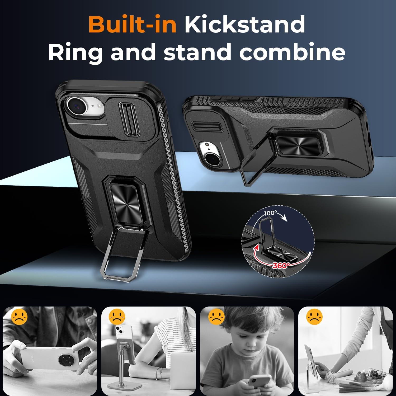 Hybrid Case Cover Metal Ring Lens Protects Kickstand Shockproof Armor  - ONXW111 2459-4