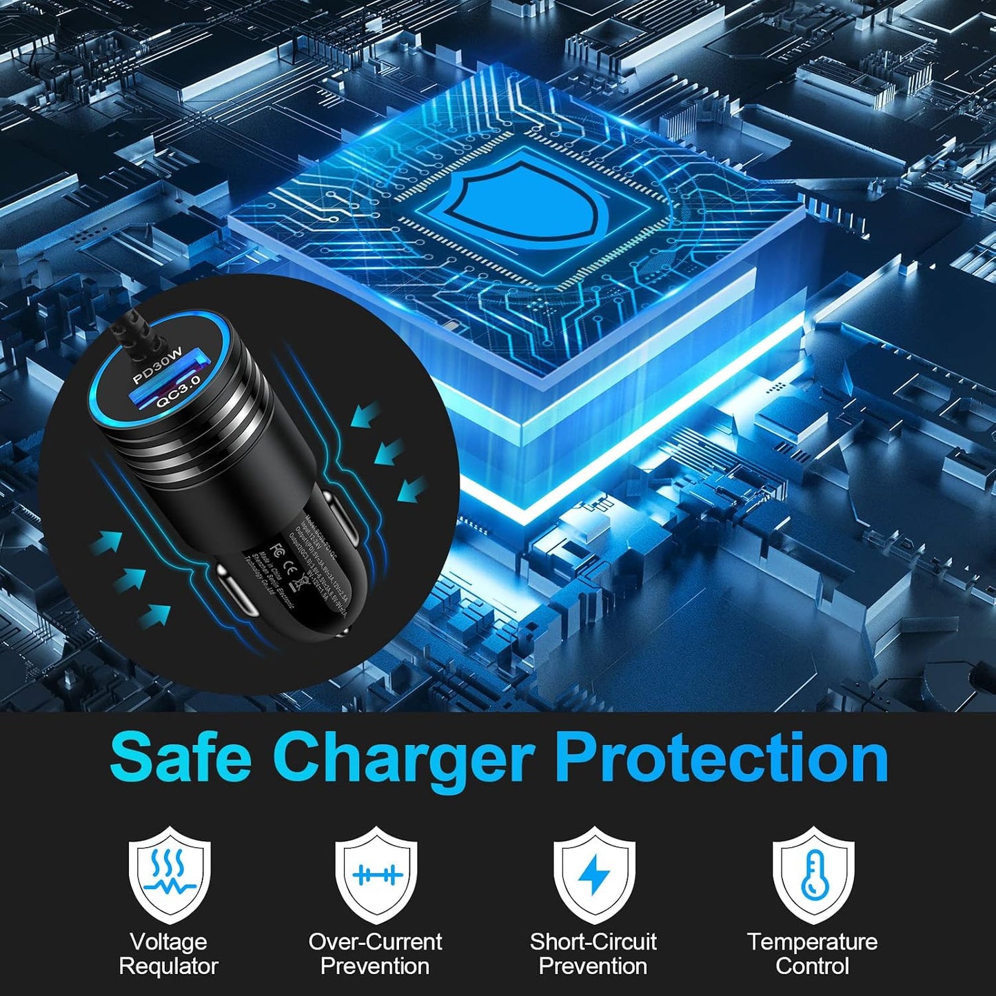 48W Fast Car Charger USB-C Power Adapter Straight Type-C Cable Extra USB Port DC Socket  - ONXW238 2594-4