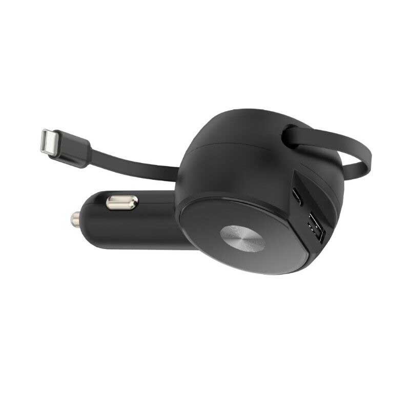 30W Car Charger Retractable 3 Amp Type-C 2-Port USB Fast Charge   - ONK38 2241-6